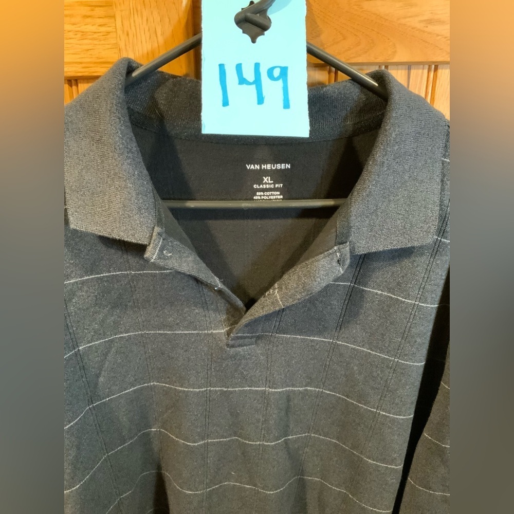 Van Heusen Charcoal Polo with White Stripes
